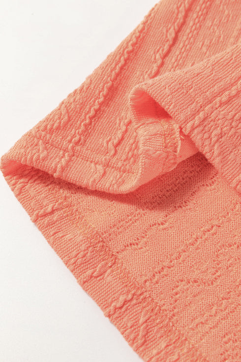 Textured Patched Pocket Short Sleeve Top Drawstring Shorts Set